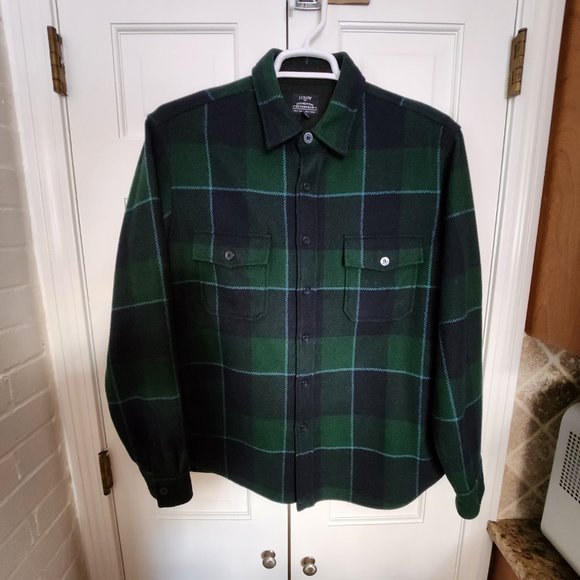 J Crew Wool Shirt - Large - Navy Green Blue Plaid - Picture 2 of 14